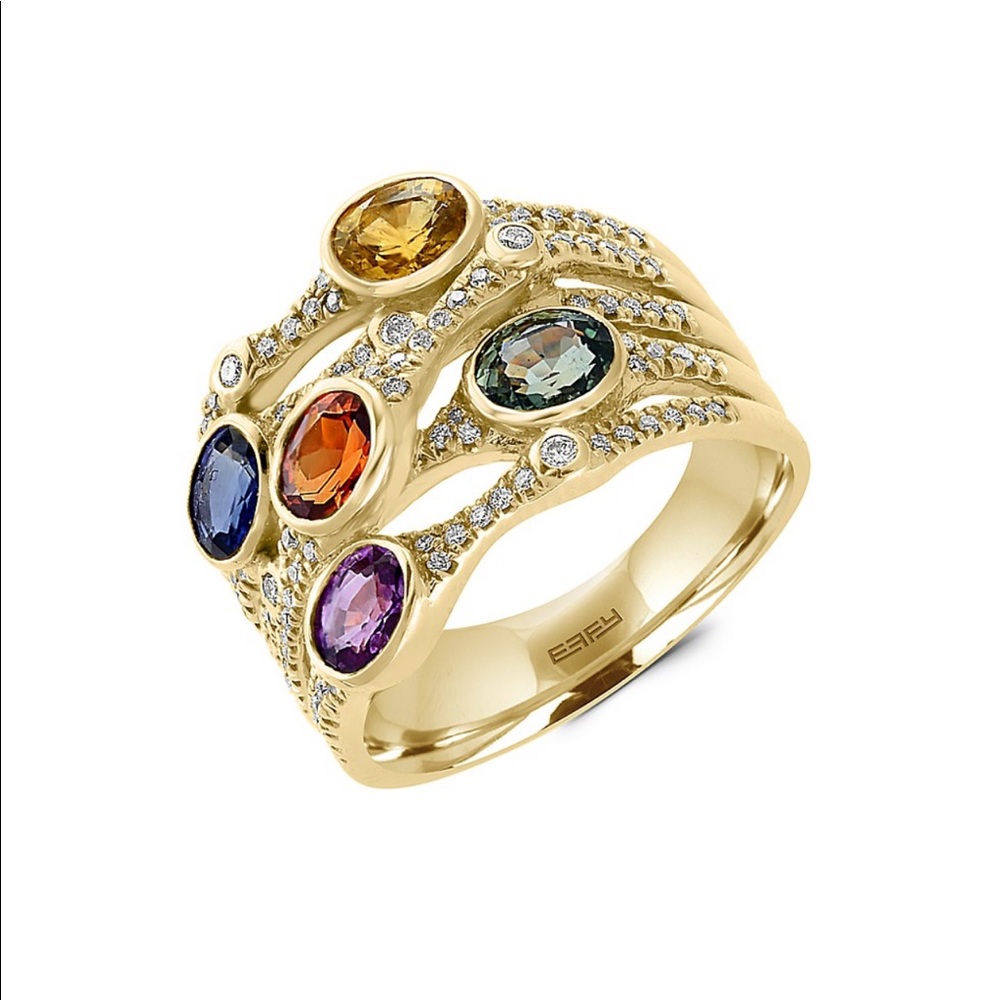 Effy 14K gold diamond multi color sapphire ring 7